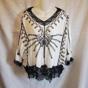 Draper And Damons Sz XL Embroidered Kimono Butterfly Blouse Boho Hippie *Read
